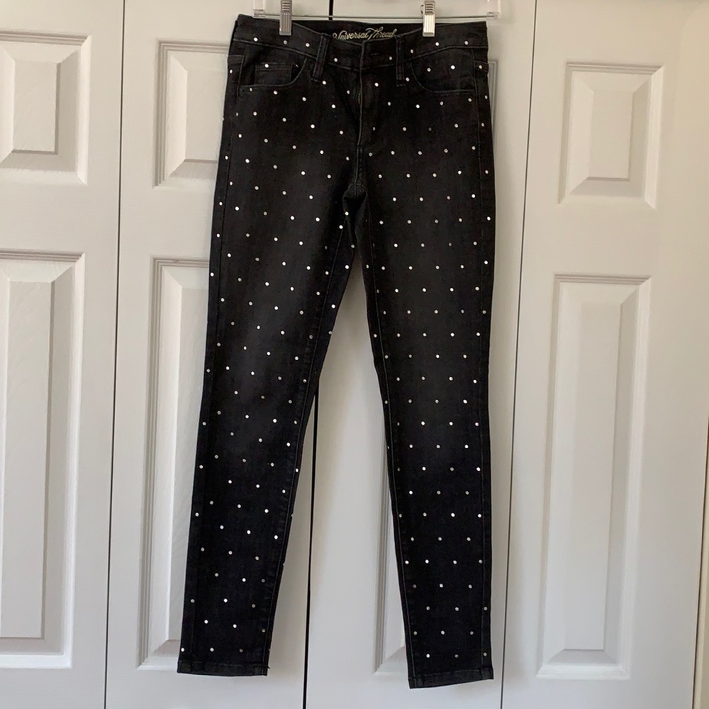 Size 26 metallic polka dot grey jeans
